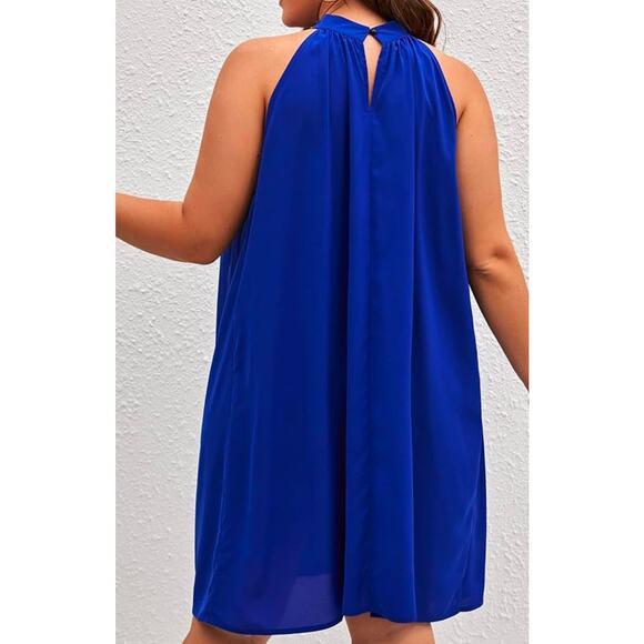 Mango Women's Halter Sleeveless Keyhole Back Casual Short Dress Blue Size Large - Picture 9 of 9